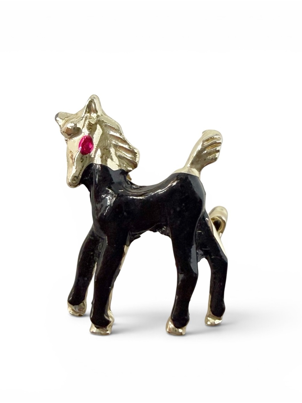 Vintage Retro Pony Horse Black Enamel Tiny Small Pin Goldtone